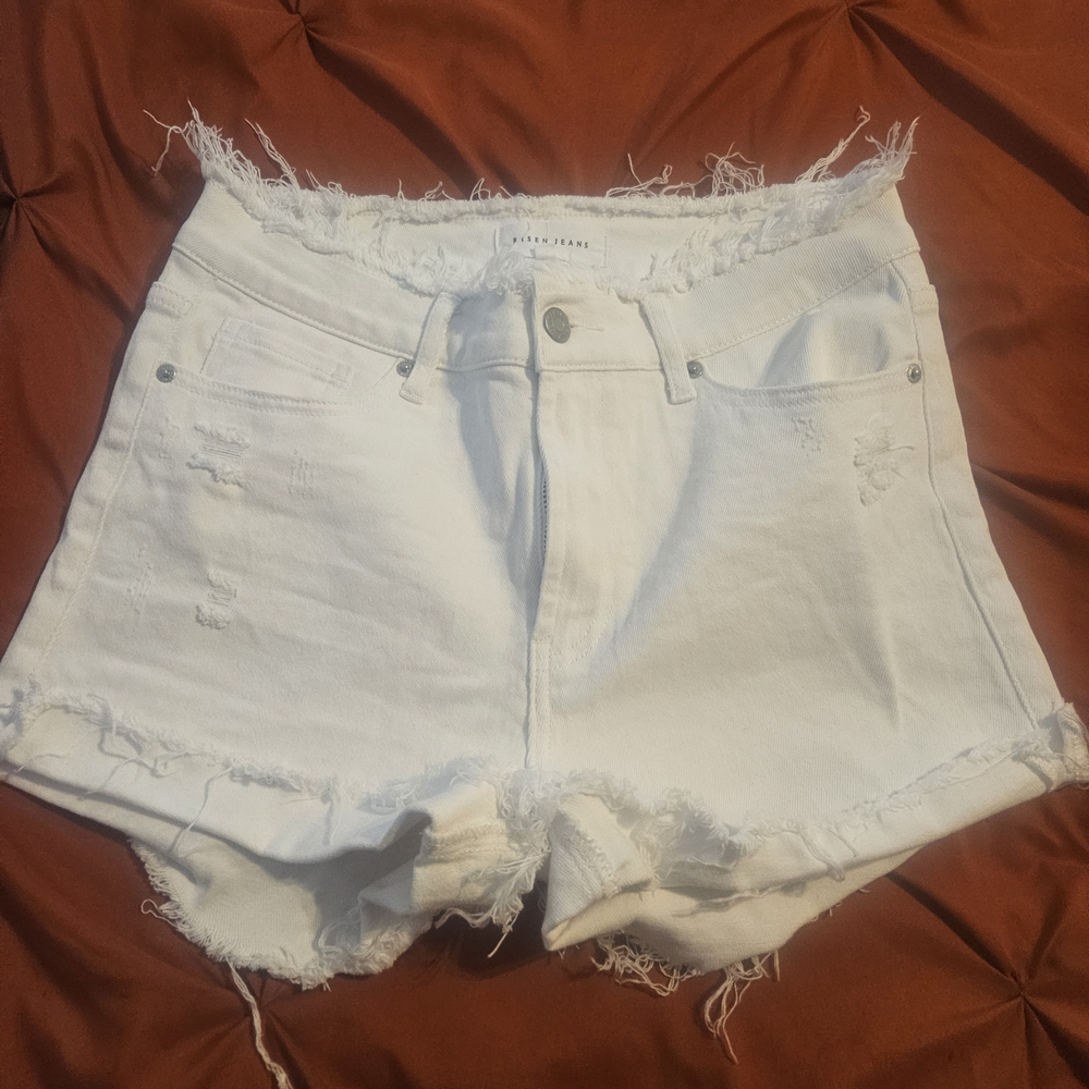 Frayed Hem White Denim Jean Shorts Risen